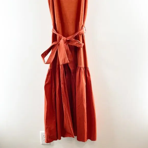 Nation LTD Everly Frilly Ruffle Strap Tiered Cotton Midi Dress Cayene Red Small - Picture 10 of 11